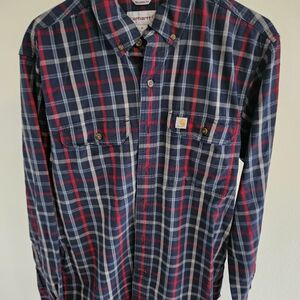 Carhartt Men's Casual Plaid Shirt - Navy and Red